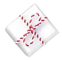 Small white gift box tied with a red-and-white candy-cane style ribbon