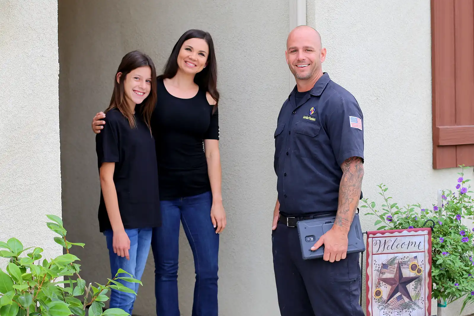 worker and two smiling women