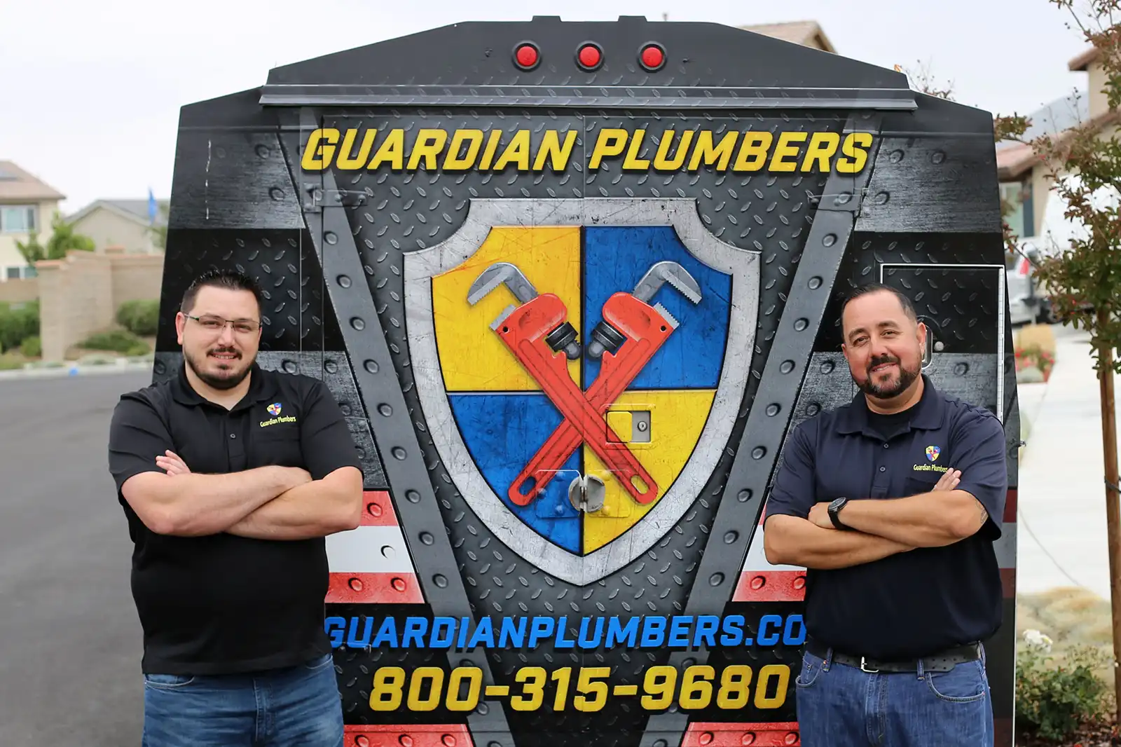 truck two workers posing